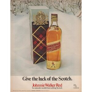 Johnnie Walker Red Give the Luck of the Scotch Christmas Vintage Print Ad 1970